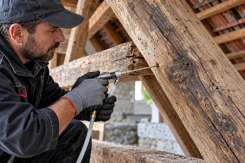 sanace Olomouc – detail ochranné impregnace dřeva